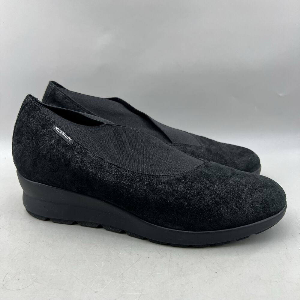 Mephisto Palmyre Slip On Shoes Women Size 8.5 Black Suede Comfort Wedge Flats
